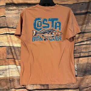 Costa Del Mar T Shirt Men Medium Comfort Colors Orange Fishing Born On The Water